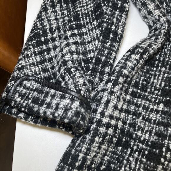ELLEN TRACY Houndstooth Wool Blend Pea Coat Black Ivory Textured Lined Sz 14 NWT - Picture 9 of 16